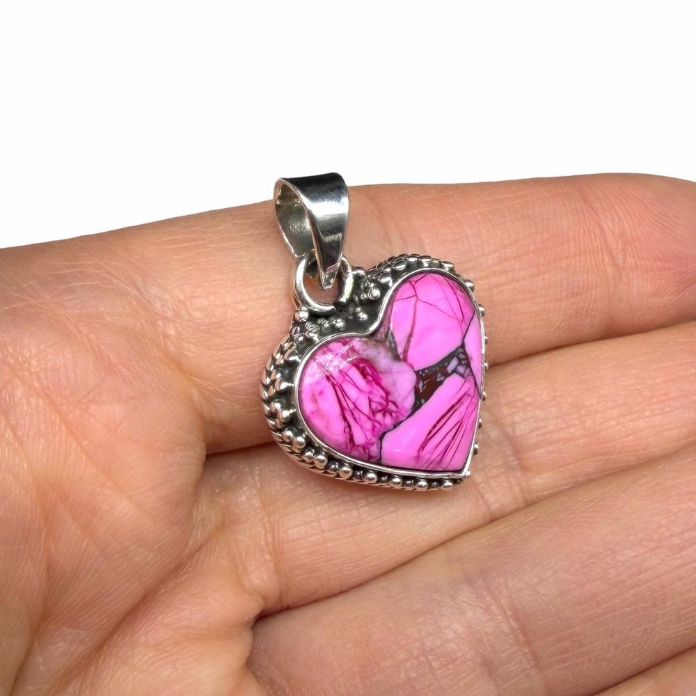 Kingman Cherry Blossom Turquoise Heart Necklace Pendant 925 Sterling Silver - Picture 4 of 6